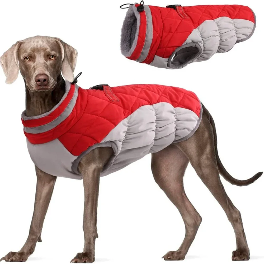 FUAMEY Dog Coat for Large Dogs,Waterproof Dog Winter Jacket with Harness